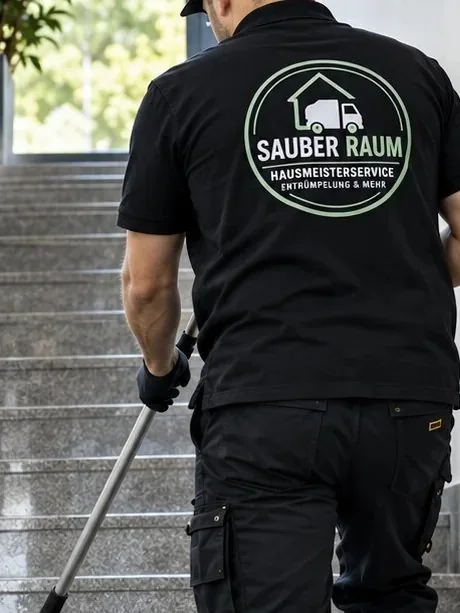 Mitarbeiter von SauberRaum reinigt ein Treppenhaus